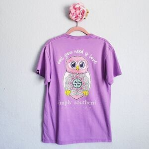 Simply Southern Owl Your Need Is Love Purple Short Sleeve Top